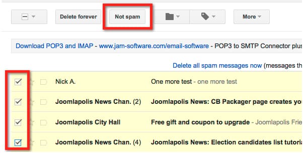 Mark as Not Spam in Gmail