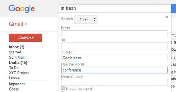 Gmail Search Filtering